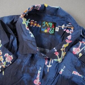 Vintage 90s Jams World Floral Boho Button Down Shirt Womens M 3/4 Sleeve